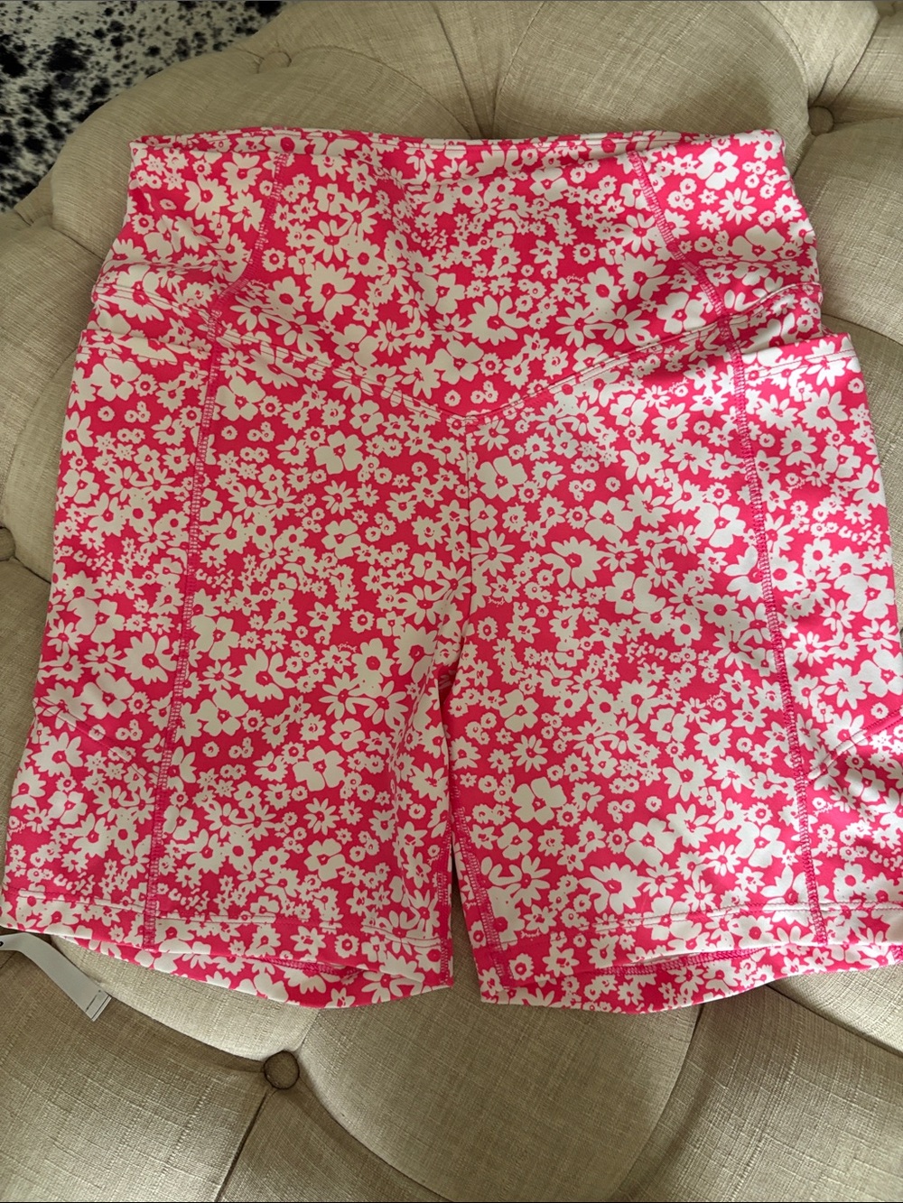 PINK Victoria's Secret Hot Pink and White Floral Bike Shorts